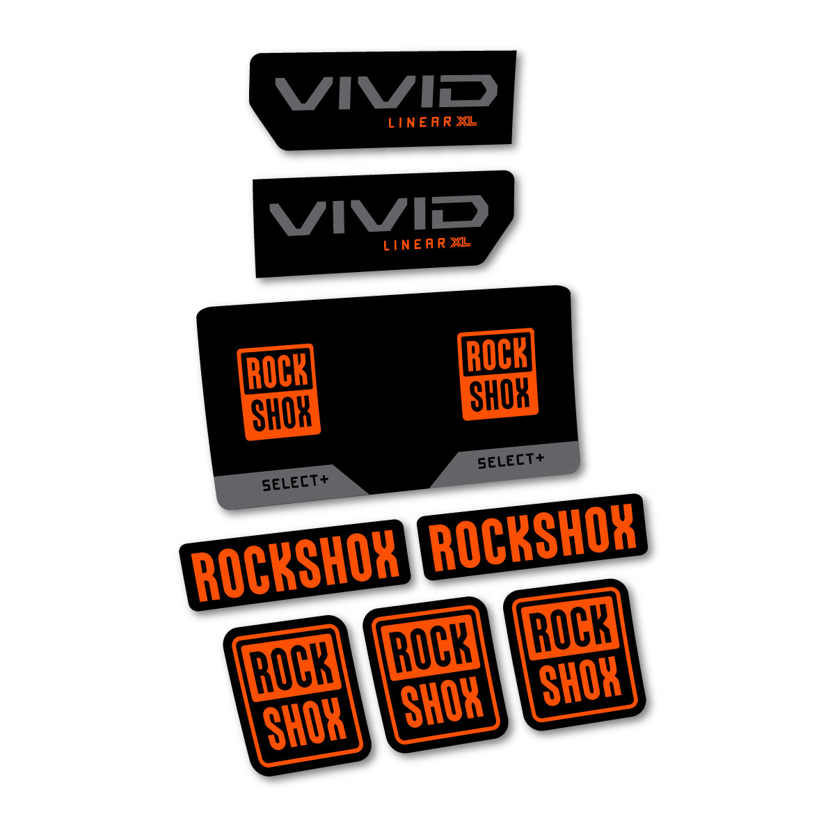 Stickers compatibles RockShox Vivid Select 2027 pour amortisseur – autocollants vinyle - Orange