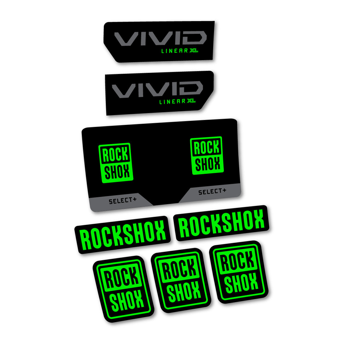 Stickers compatibles RockShox Vivid Select 2027 pour amortisseur – autocollants vinyle - Vert Fluo