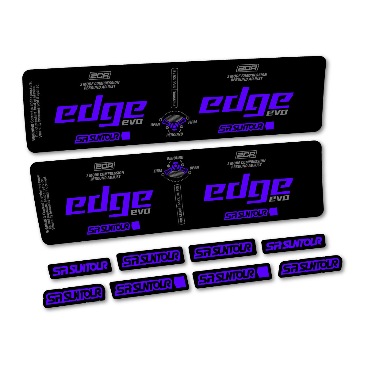 Stickers compatibles SR Suntour Edge Evo LV 2CR 2025 pour amortisseur – autocollants vinyle - Bleu Reflex