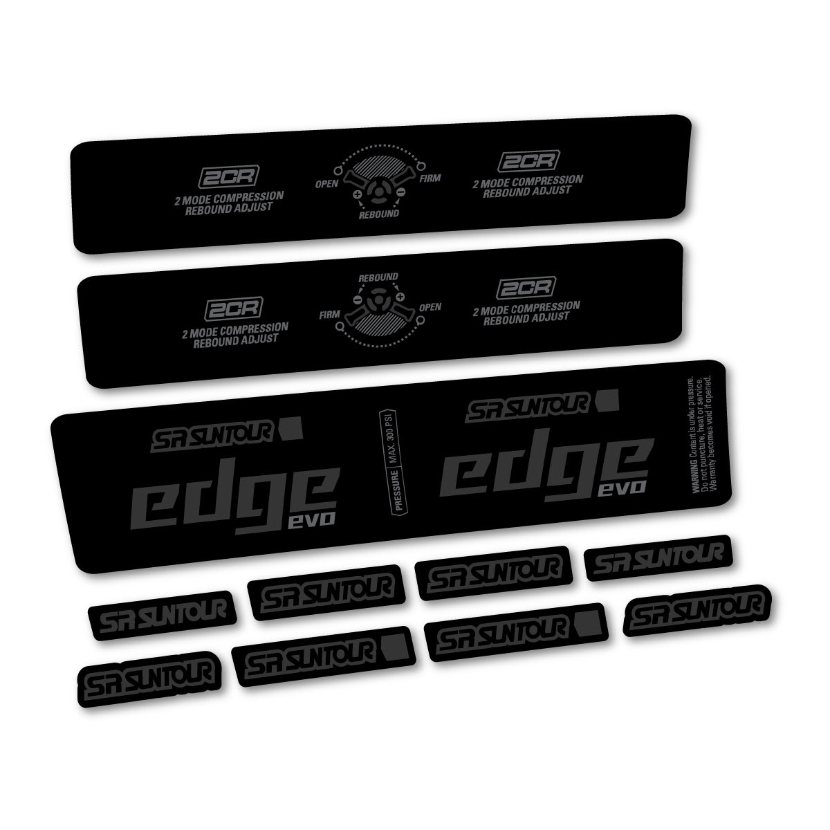 Stickers compatibles SR Suntour Edge Evo LVN 2CR 2025 pour amortisseur – autocollants vinyle - Gris Anthracite