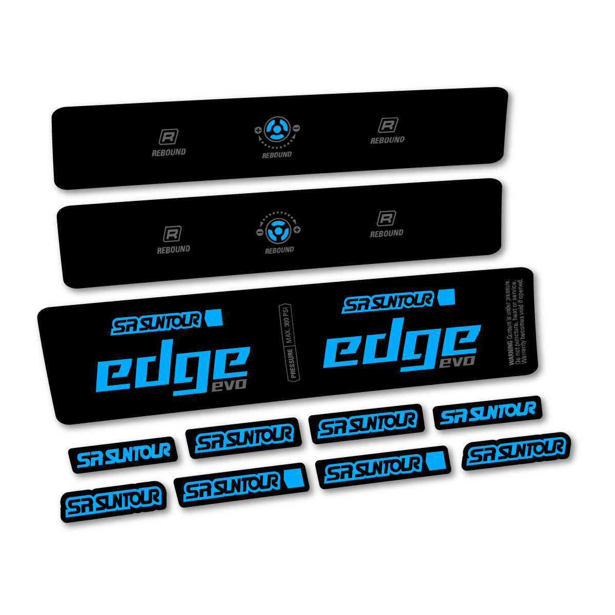 Stickers compatibles SR Suntour Edge Evo LVN R 2025 pour amortisseur – autocollants vinyle - Bleu Ciel