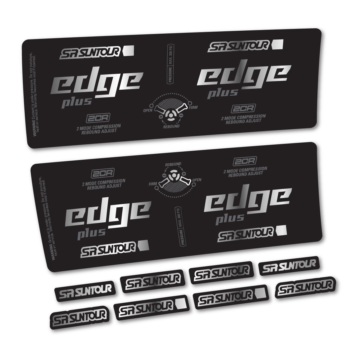 Stickers compatibles SR Suntour Edge Plus 2CR 2021-2025 pour amortisseur – autocollants vinyle - Argent Chromé