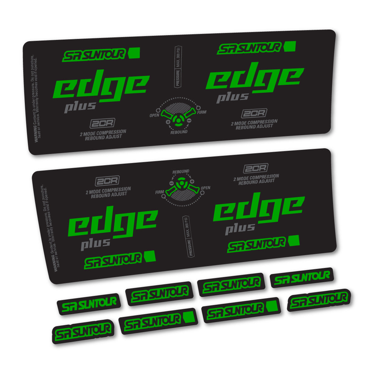 Stickers compatibles SR Suntour Edge Plus 2CR 2021-2025 pour amortisseur – autocollants vinyle - Vert