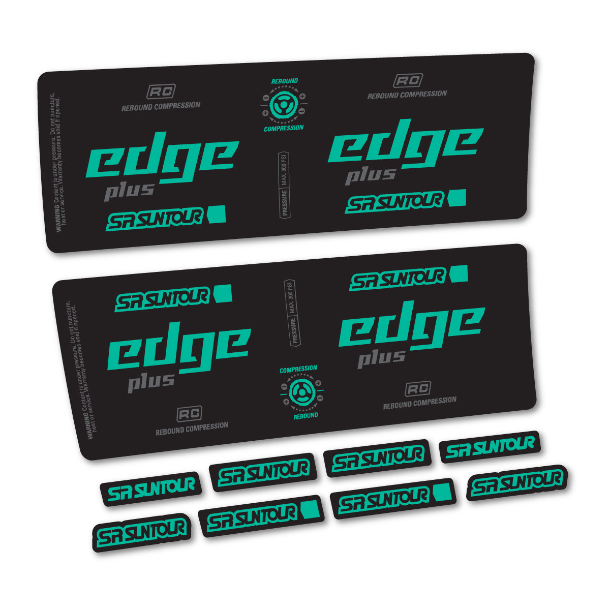 Stickers compatibles SR Suntour Edge Plus RC 2021-2025 pour amortisseur – autocollants vinyle - Turquoise Vert
