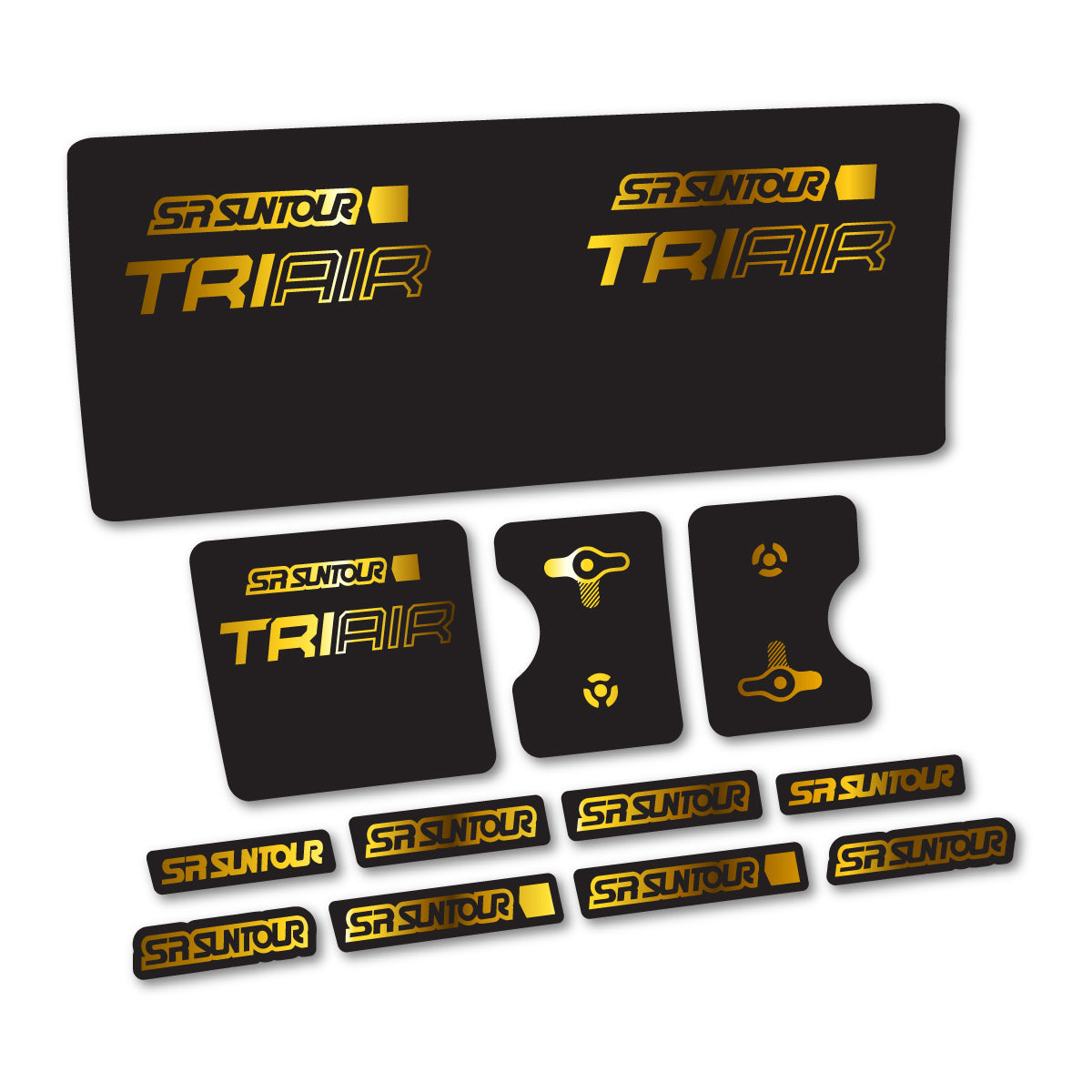Stickers compatibles SR Suntour TriAir 2 SV 3CR 2024-2025 pour amortisseur – autocollants vinyle - Or Chromé