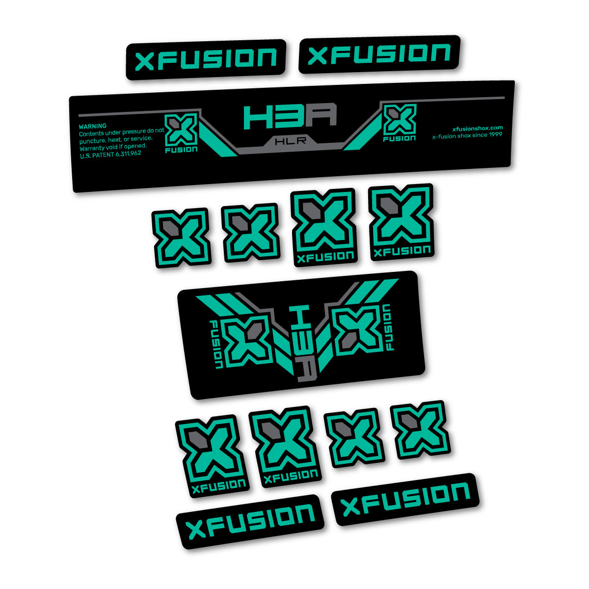 Stickers compatibles Xfusion H3A HLR 2026 pour amortisseur – autocollants vinyle - Turquoise Vert