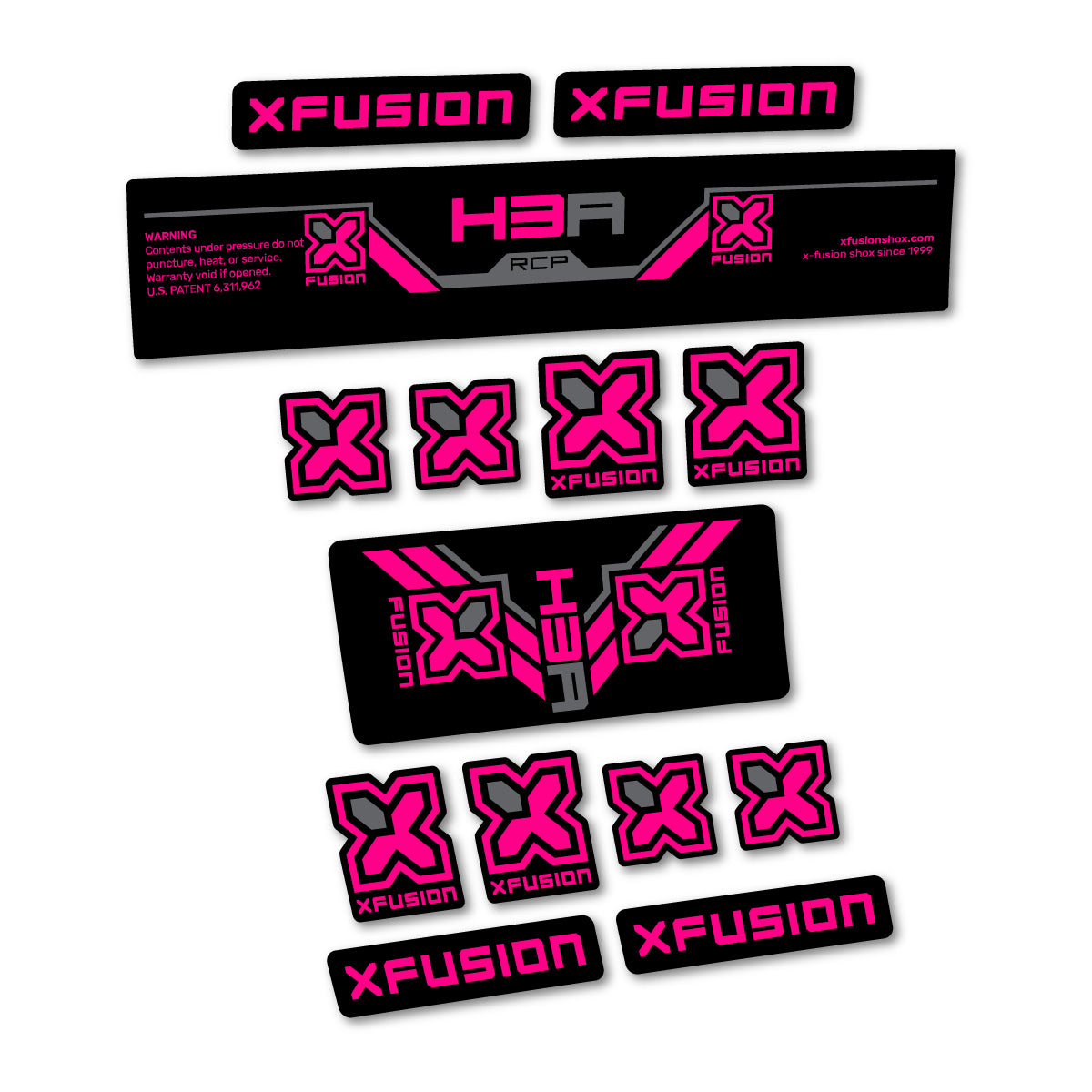 Stickers compatibles Xfusion H3A RCP 2026 pour amortisseur – autocollants vinyle - Rose Fluo