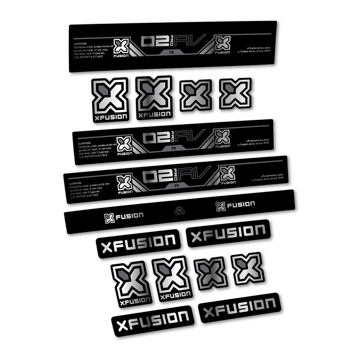 Stickers compatibles Xfusion O2 Pro R 2026 pour amortisseur – autocollants vinyle - Argent Chromé