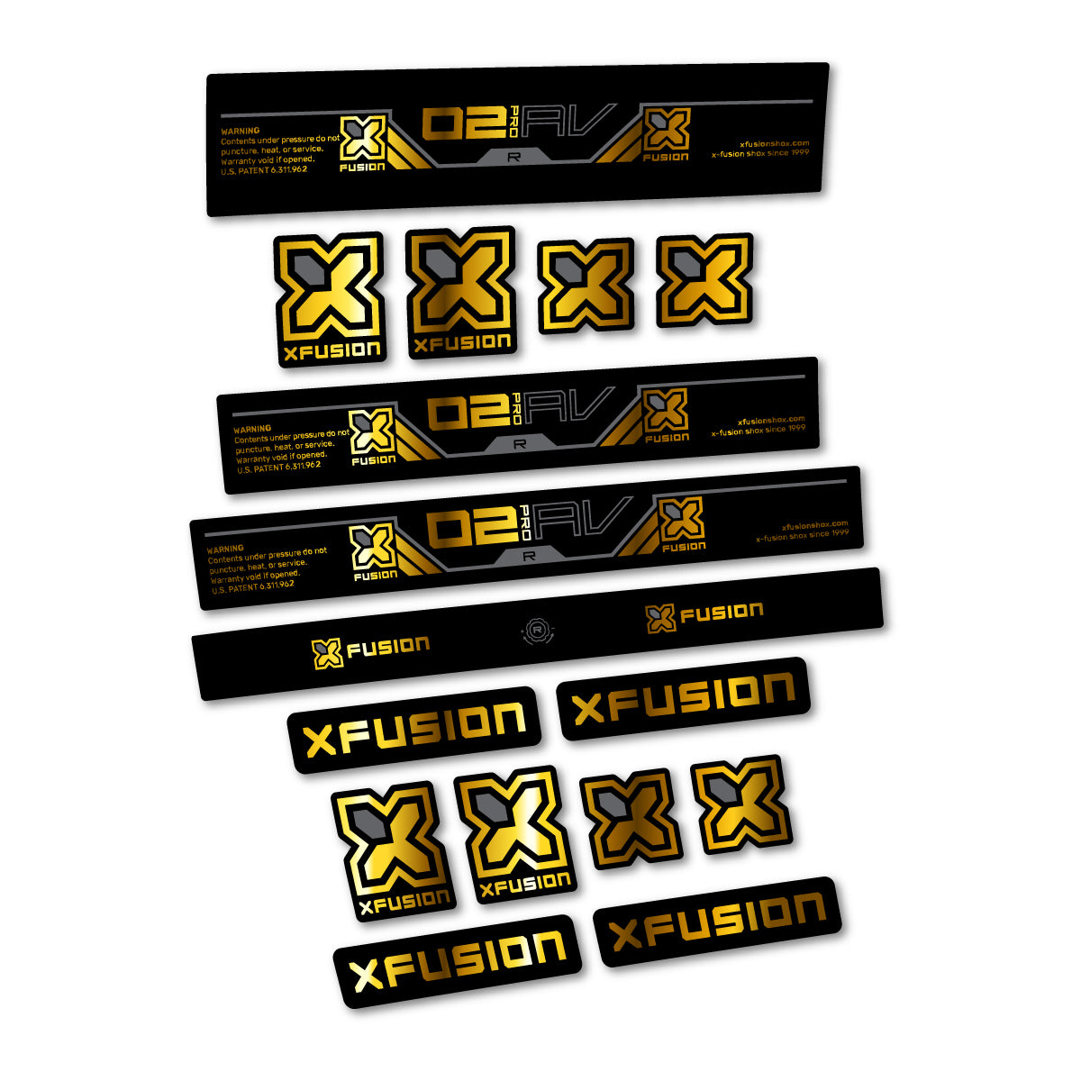 Stickers compatibles Xfusion O2 Pro R 2026 pour amortisseur – autocollants vinyle - Or Chromé