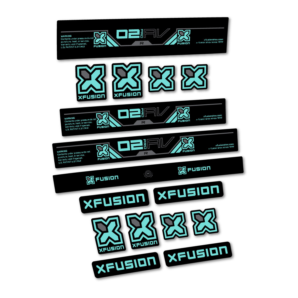 Stickers compatibles Xfusion O2 Pro R 2026 pour amortisseur – autocollants vinyle - Turquoise Clair