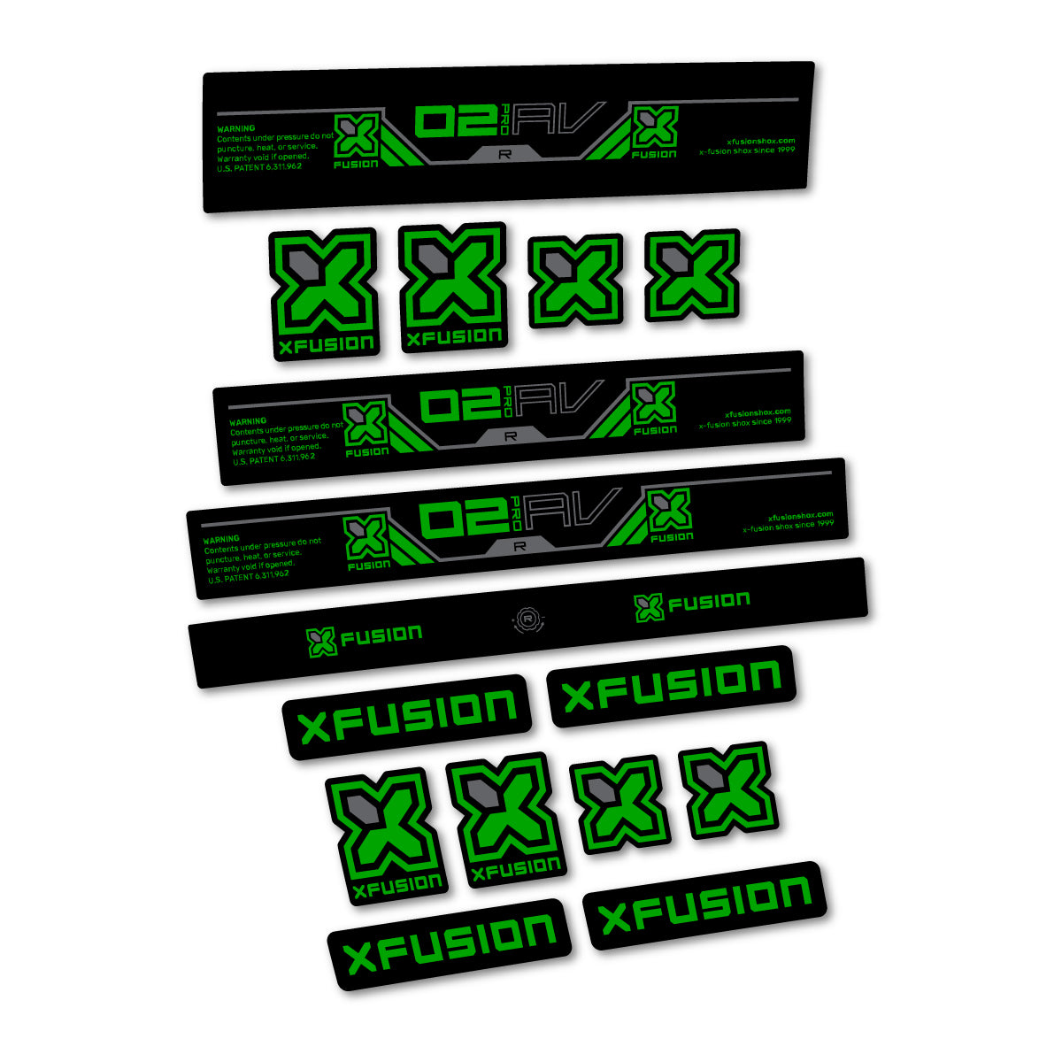 Stickers compatibles Xfusion O2 Pro R 2026 pour amortisseur – autocollants vinyle - Vert