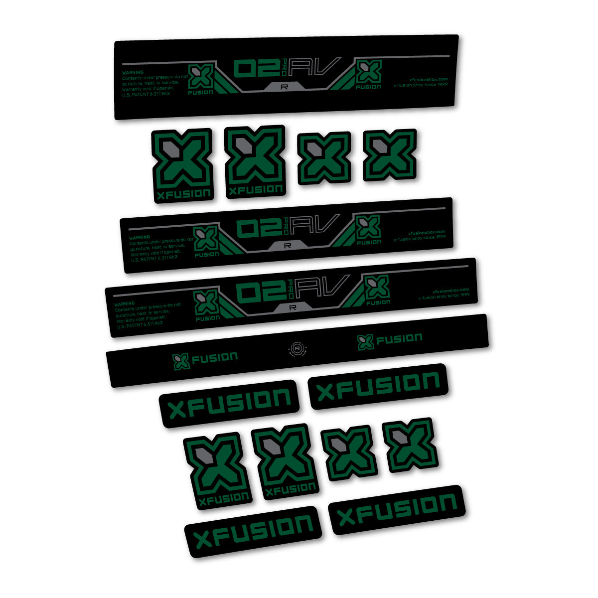 Stickers compatibles Xfusion O2 Pro R 2026 pour amortisseur – autocollants vinyle - Vert Foncé