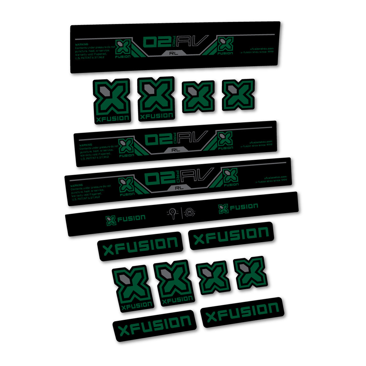 Stickers compatibles Xfusion O2 Pro RL 2026 pour amortisseur – autocollants vinyle - Vert Foncé