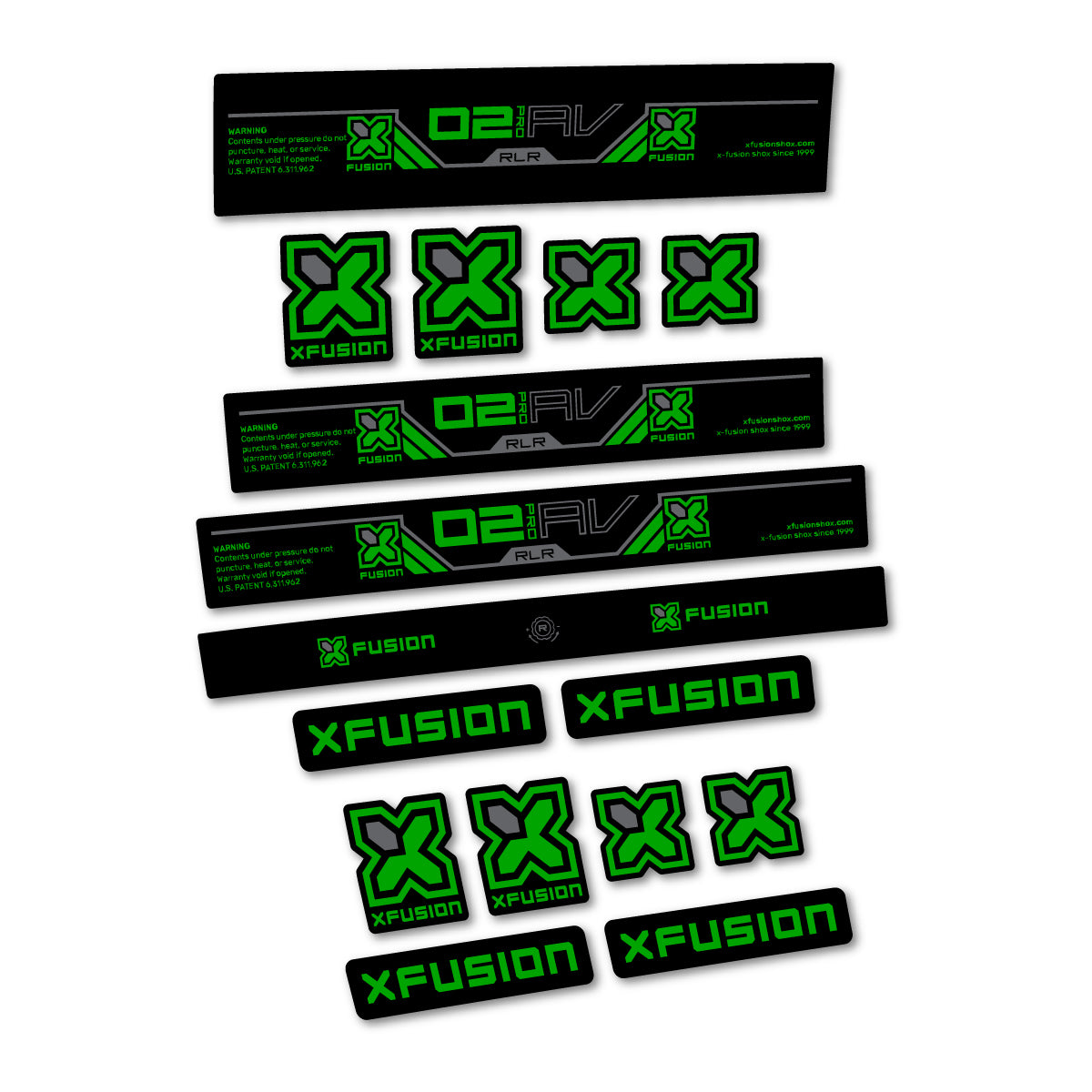 Stickers compatibles Xfusion O2 Pro RLR 2026 pour amortisseur – autocollants vinyle - Vert