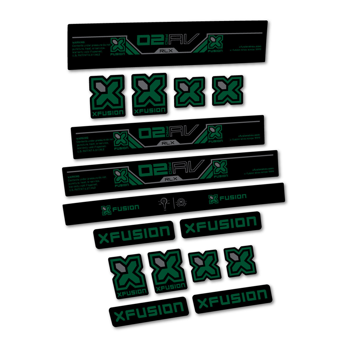 Stickers compatibles Xfusion O2 Pro RLX 2026 pour amortisseur – autocollants vinyle - Vert Foncé