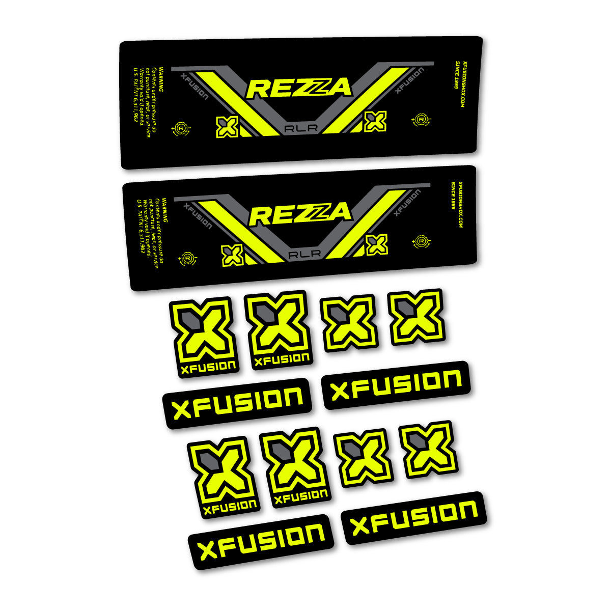 Stickers compatibles Xfusion Rezza RLR 2026 pour amortisseur – autocollants vinyle - Jaune Fluo