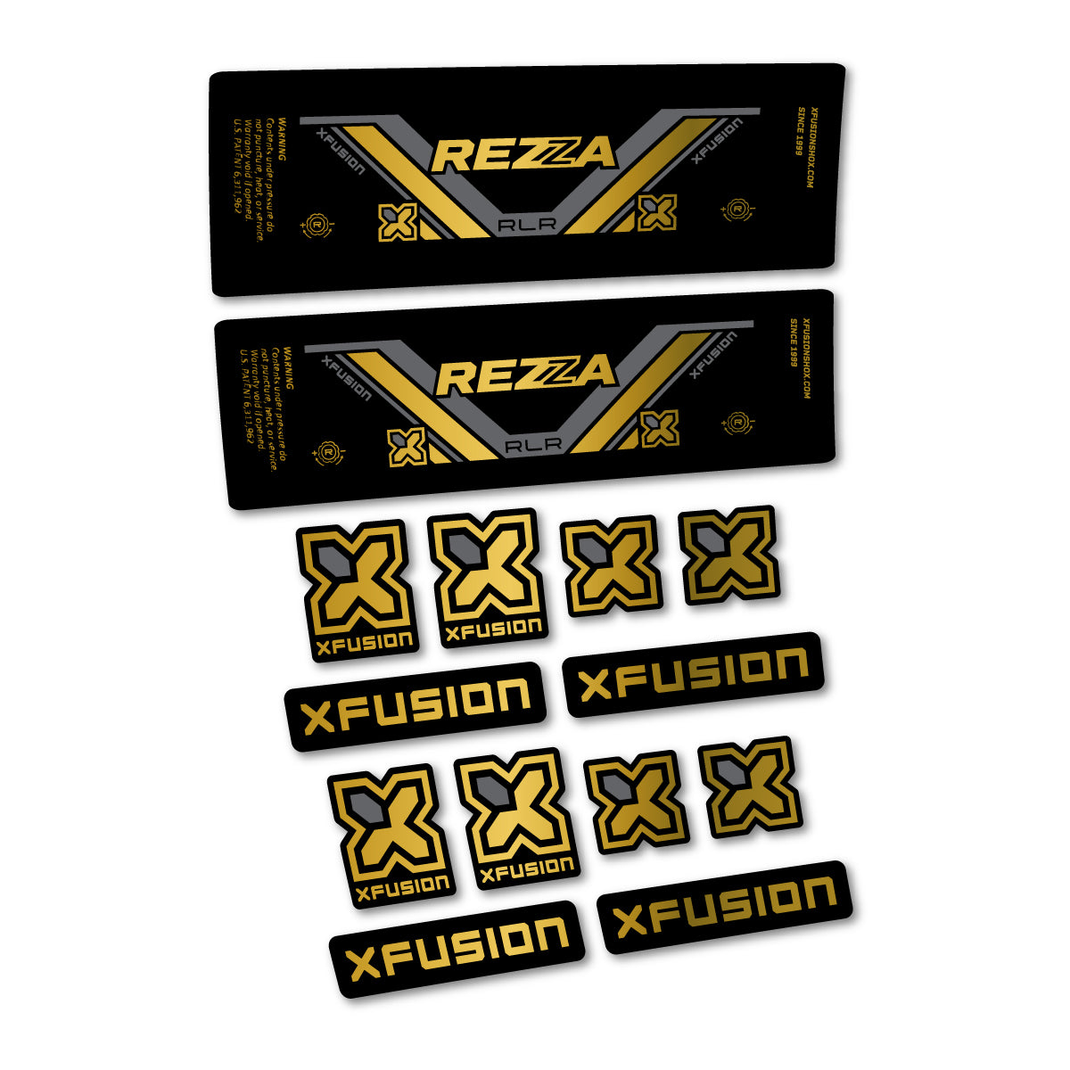 Stickers compatibles Xfusion Rezza RLR 2026 pour amortisseur – autocollants vinyle - Or