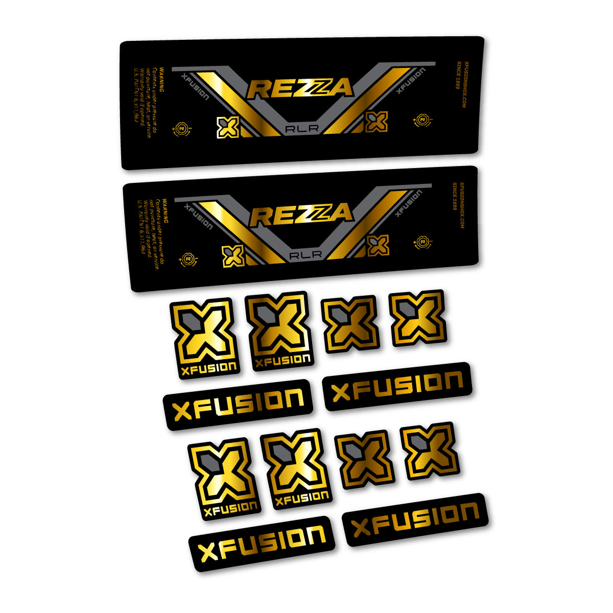 Stickers compatibles Xfusion Rezza RLR 2026 pour amortisseur – autocollants vinyle - Or Chromé