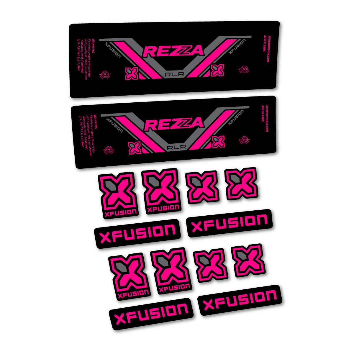 Stickers compatibles Xfusion Rezza RLR 2026 pour amortisseur – autocollants vinyle - Rose Fluo
