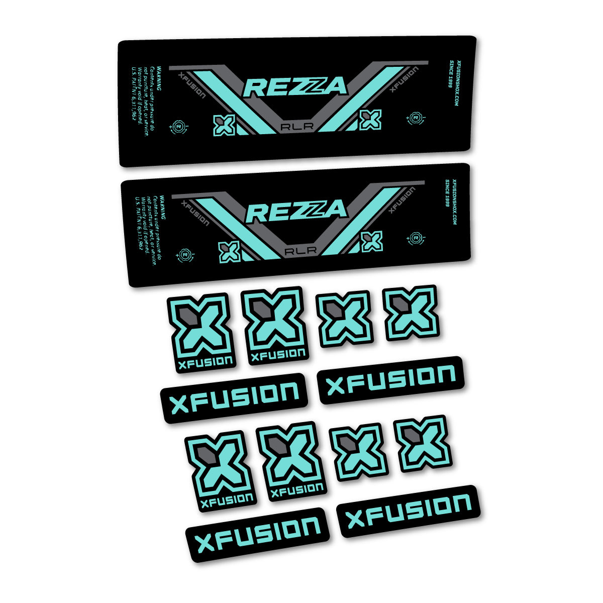 Stickers compatibles Xfusion Rezza RLR 2026 pour amortisseur – autocollants vinyle - Turquoise Clair