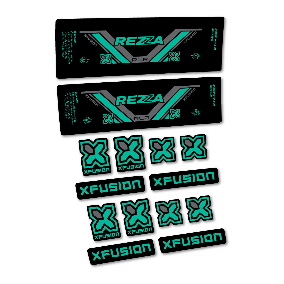 Stickers compatibles Xfusion Rezza RLR 2026 pour amortisseur – autocollants vinyle - Turquoise Vert