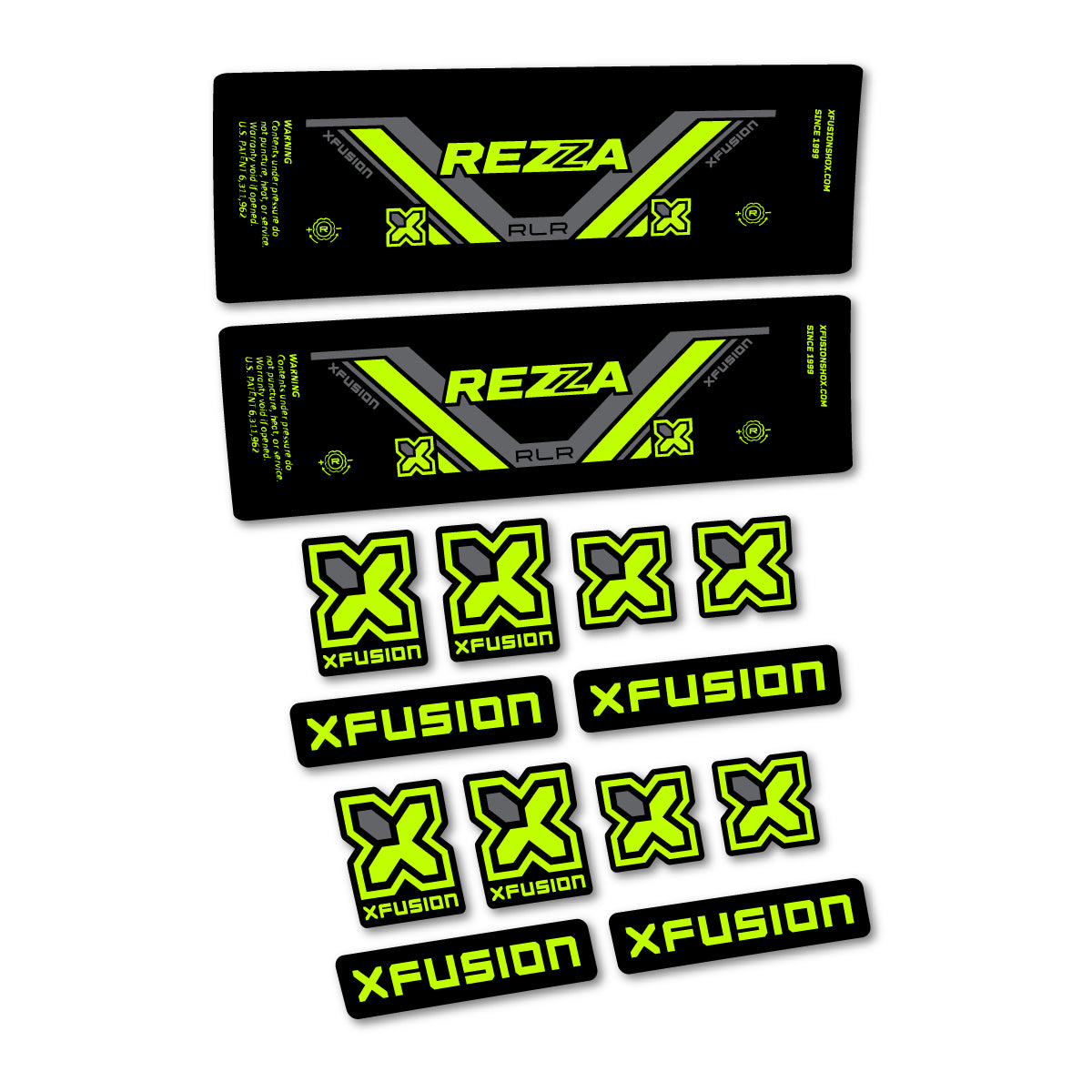 Stickers compatibles Xfusion Rezza RLR 2026 pour amortisseur – autocollants vinyle - Vert Lime Fluo