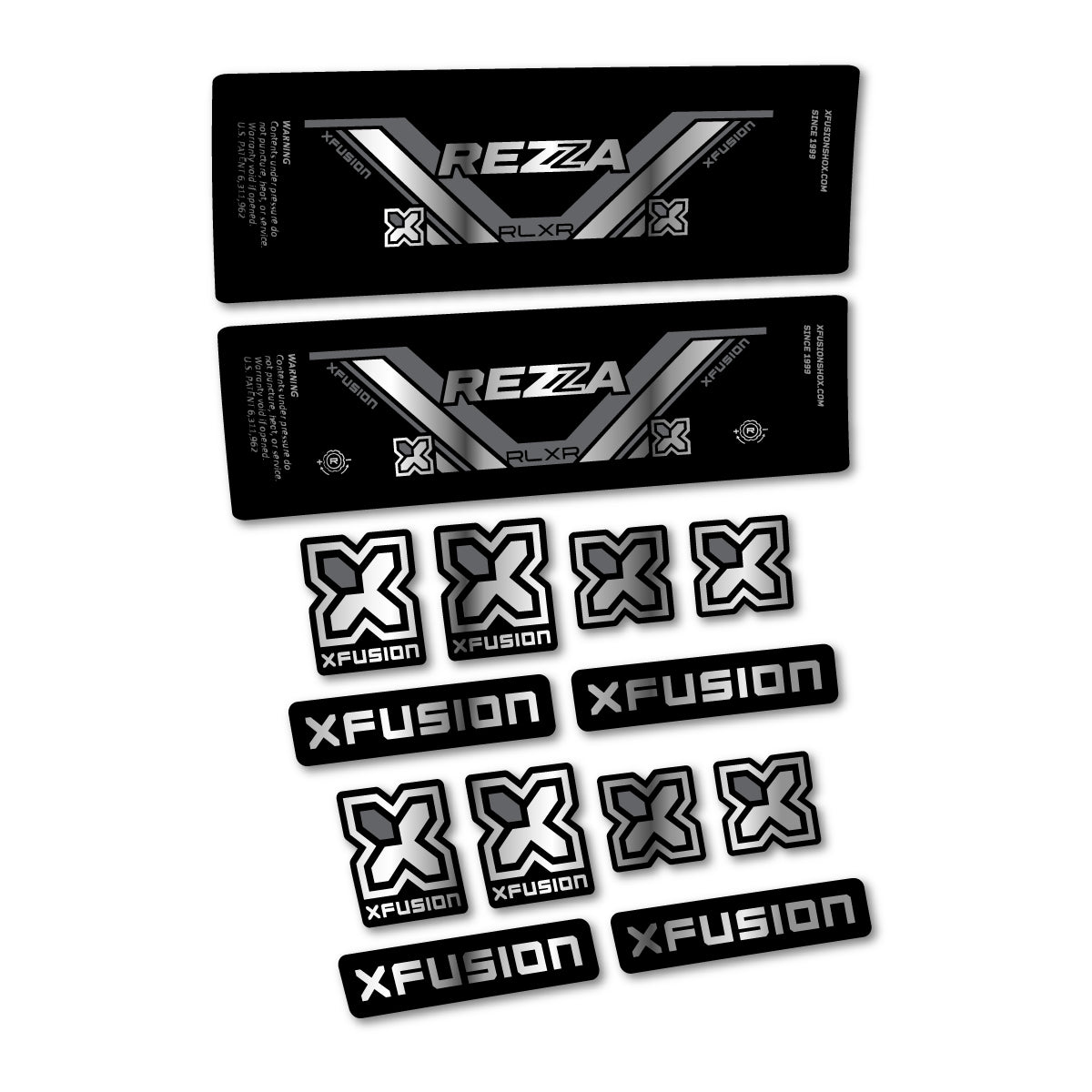 Stickers compatibles Xfusion Rezza RLXR 2026 pour amortisseur – autocollants vinyle - Argent Chromé