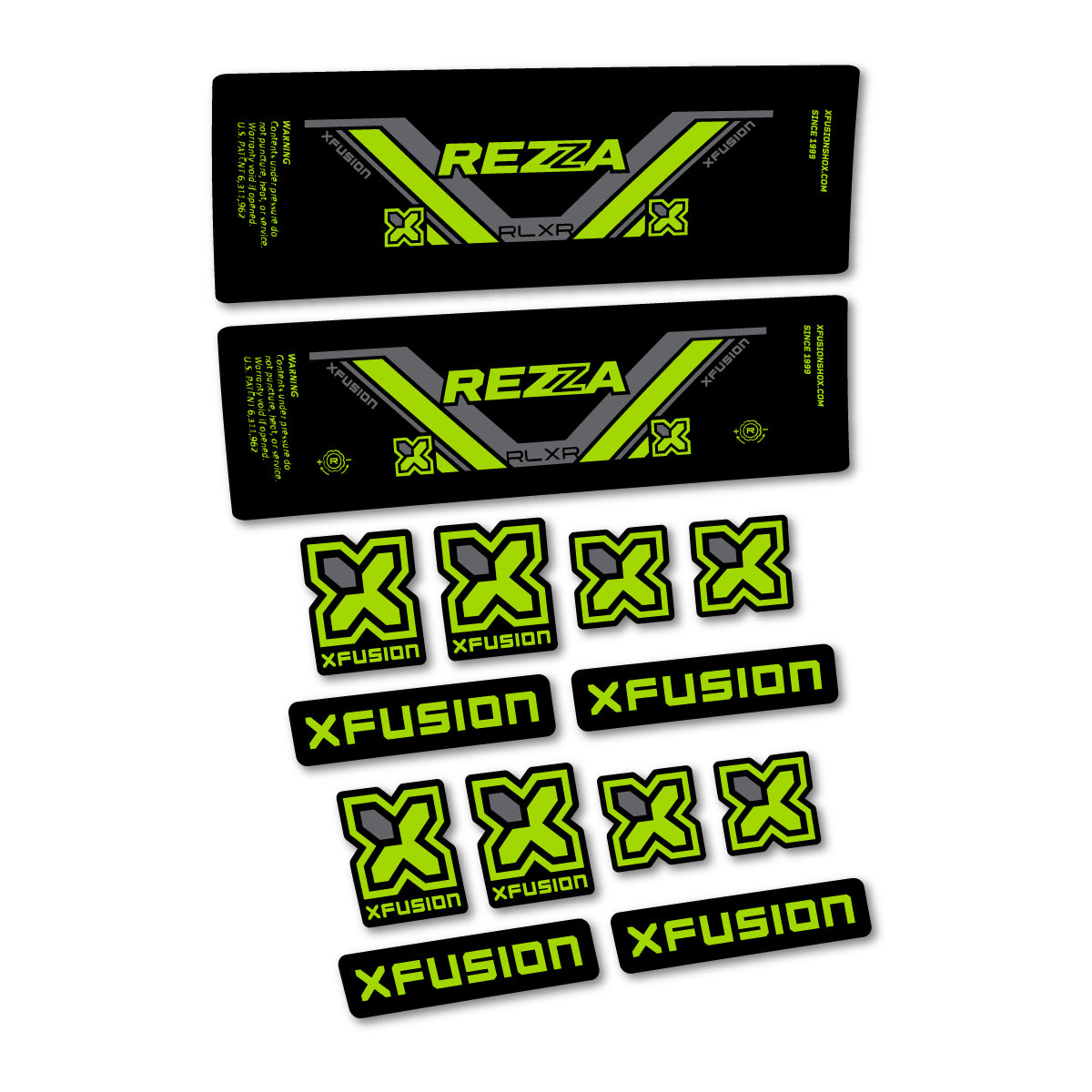 Stickers compatibles Xfusion Rezza RLXR 2026 pour amortisseur – autocollants vinyle - Vert Citron