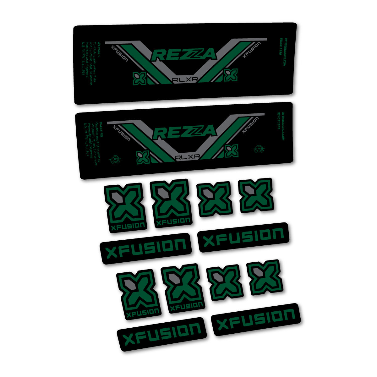 Stickers compatibles Xfusion Rezza RLXR 2026 pour amortisseur – autocollants vinyle - Vert Foncé