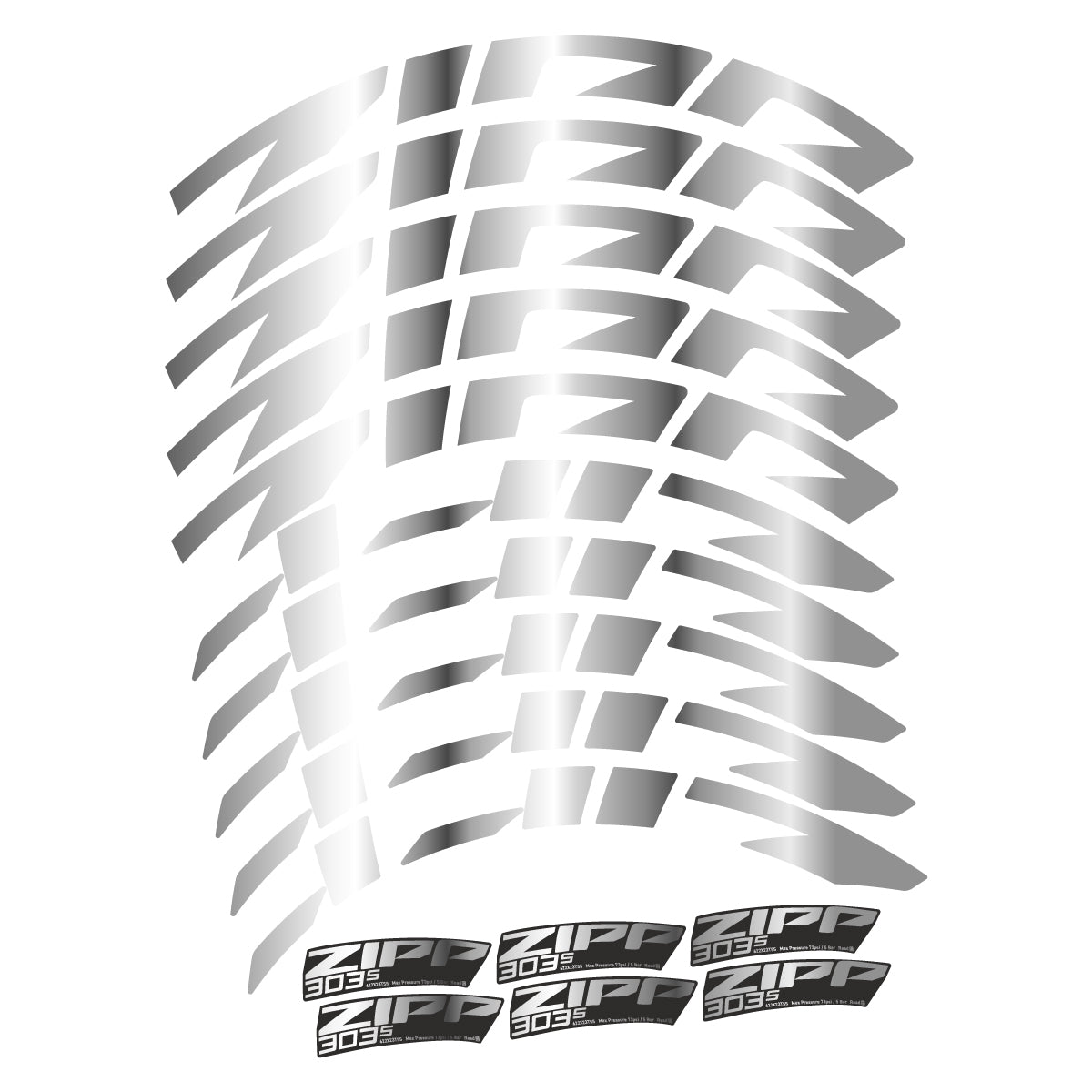 Stickers compatibles Zipp 303 S 2022-2026 pour jantes route 45 mm – autocollants vinyle - Argent Chromé