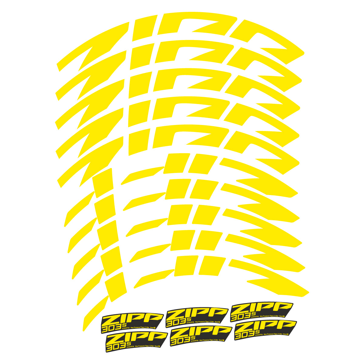 Stickers compatibles Zipp 303 S 2022-2026 pour jantes route 45 mm – autocollants vinyle - Jaune Vif