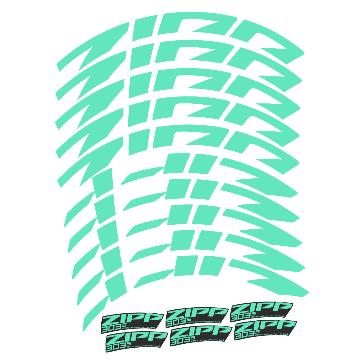 Stickers compatibles Zipp 303 S 2022-2026 pour jantes route 45 mm – autocollants vinyle - Vert Menthe