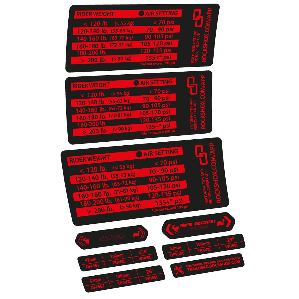 Stickers Rock Shox RS1 pressure table compatibles Autocollants fourche VTT 29"