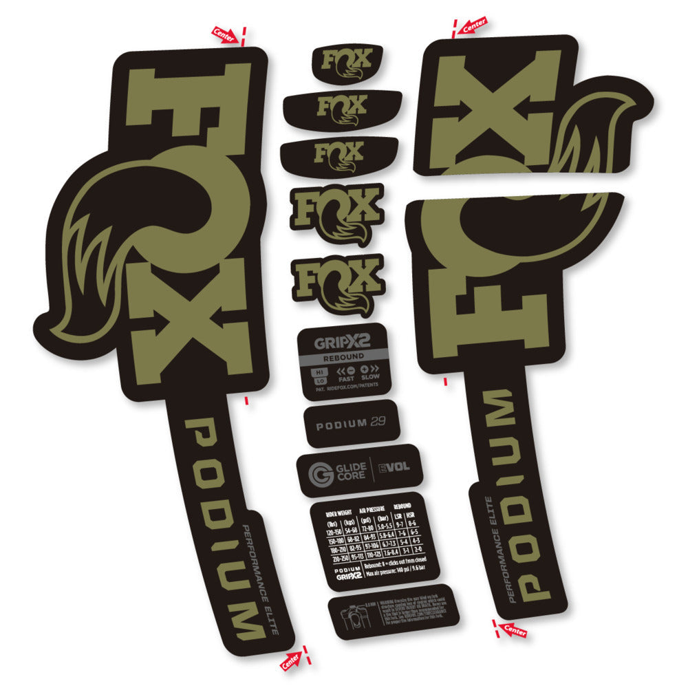 Stickers Compatible Decal Fox Podium Performance Elite 2025 compatibles - Autocollants fourche VTT