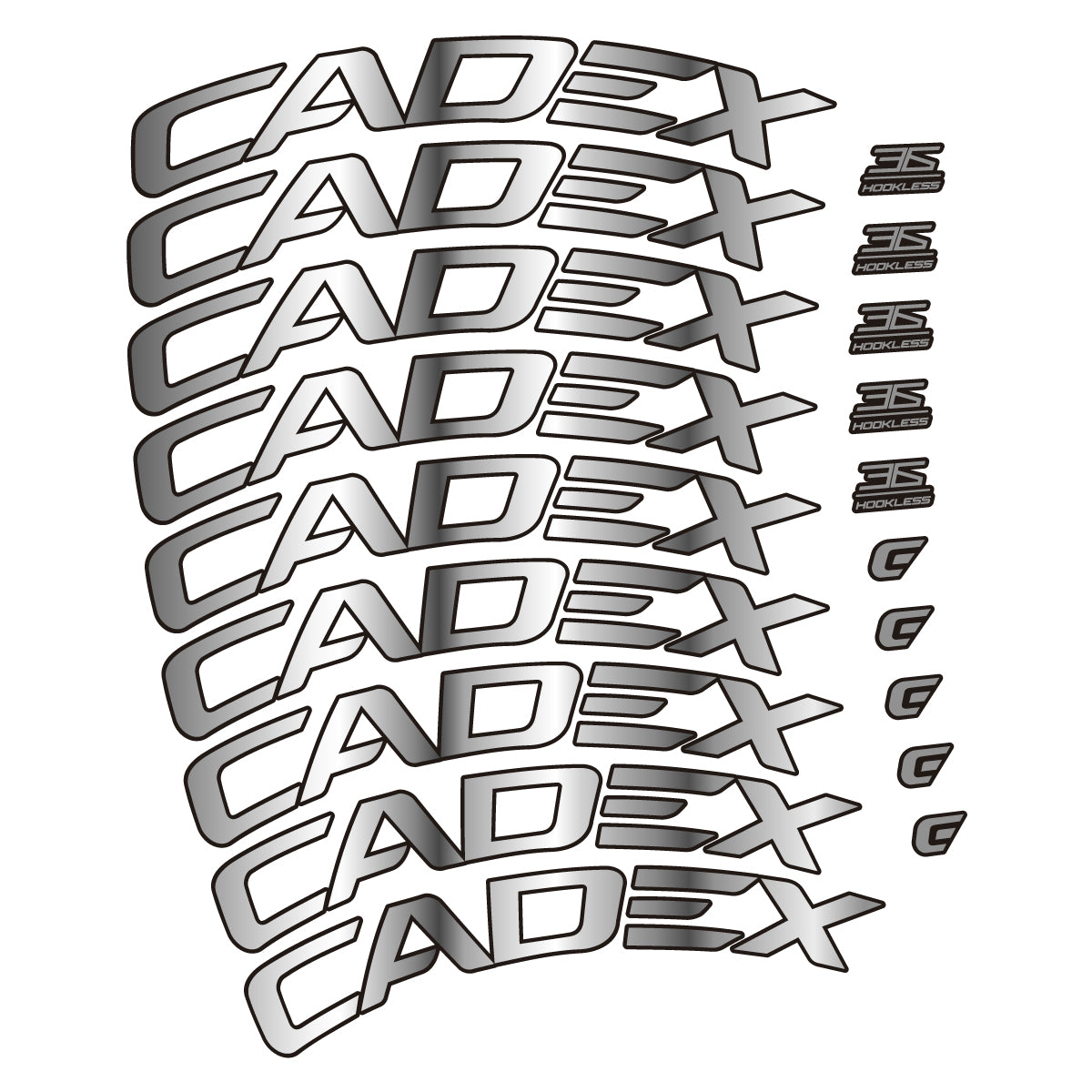 Stickers CADEX 36 Disc 2021-2026 pour jantes route 36 mm – autocollants vinyle - Argent Chromé
