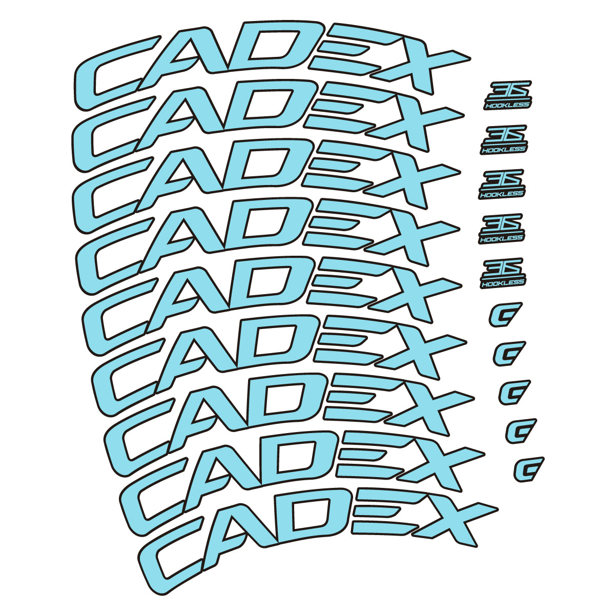 Stickers CADEX 36 Disc 2021-2026 pour jantes route 36 mm – autocollants vinyle - Cyan Glacier