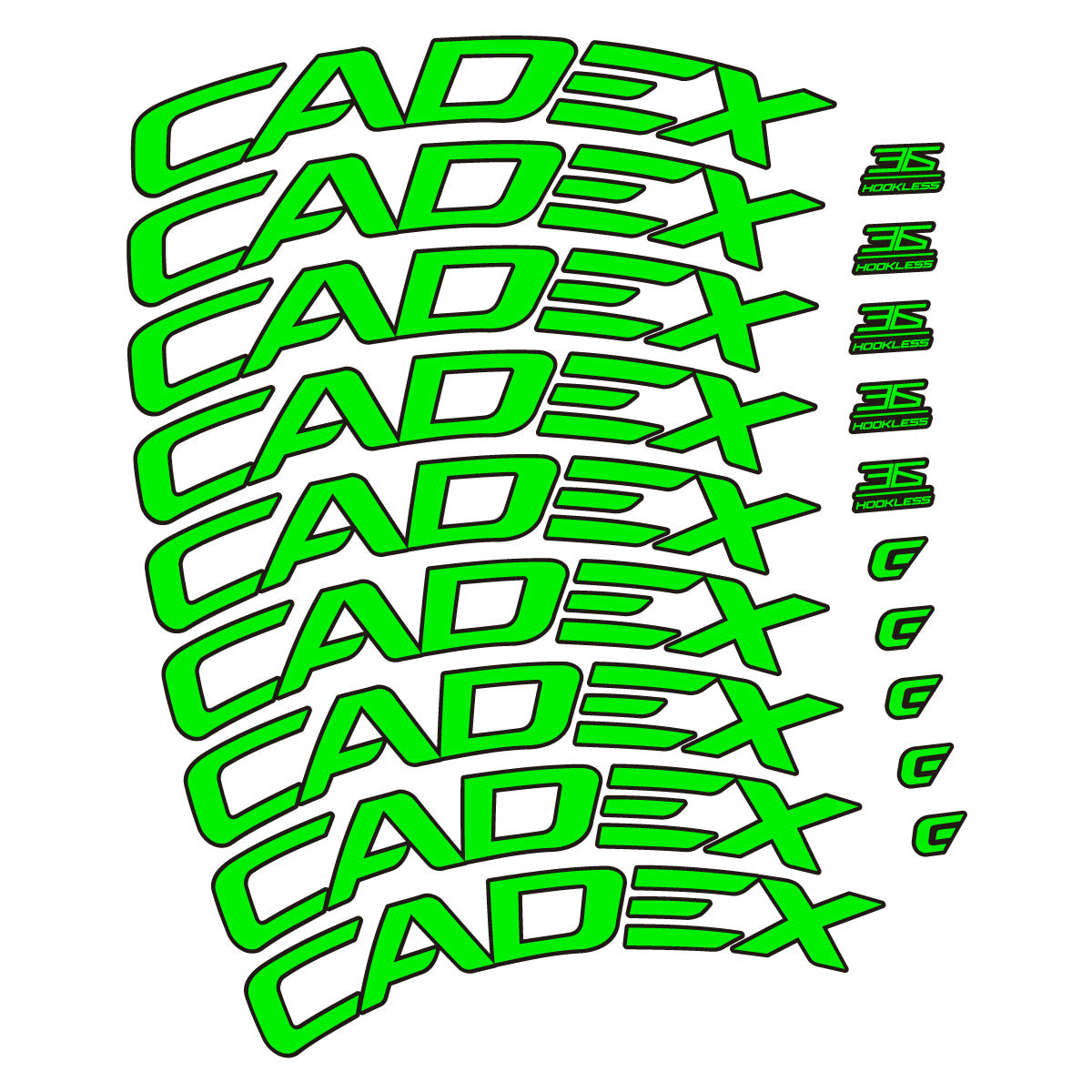 Stickers CADEX 36 Disc 2021-2026 pour jantes route 36 mm – autocollants vinyle - Vert Fluo