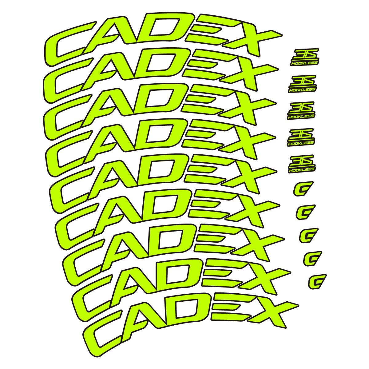 Stickers CADEX 36 Disc 2021-2026 pour jantes route 36 mm – autocollants vinyle - Vert Lime Fluo