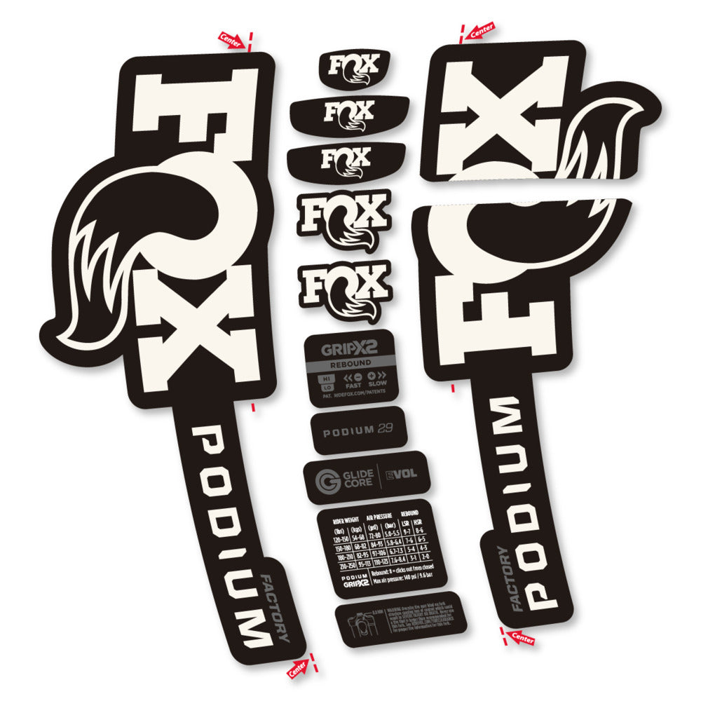 Stickers Compatible Decal Fox Podium Factory 2025 compatibles - Autocollants fourche VTT
