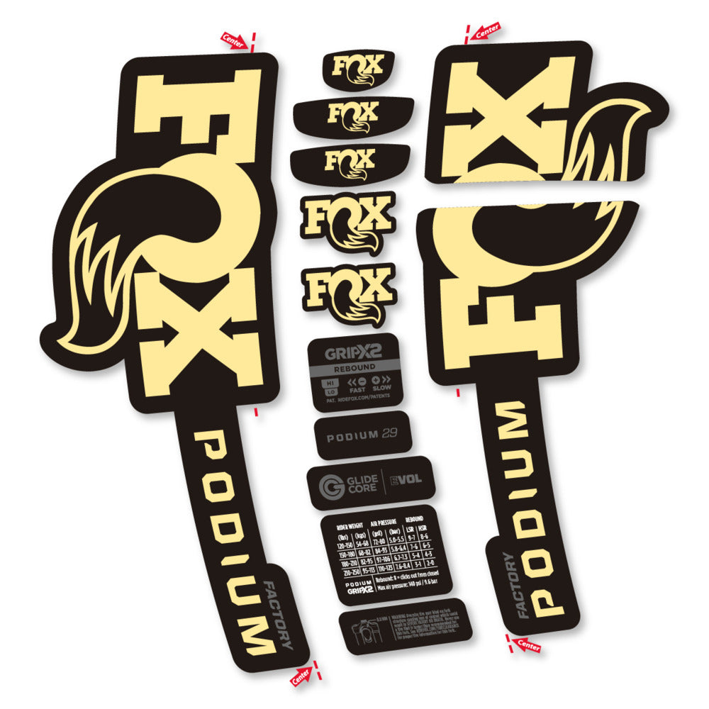 Stickers Compatible Decal Fox Podium Factory 2025 compatibles - Autocollants fourche VTT