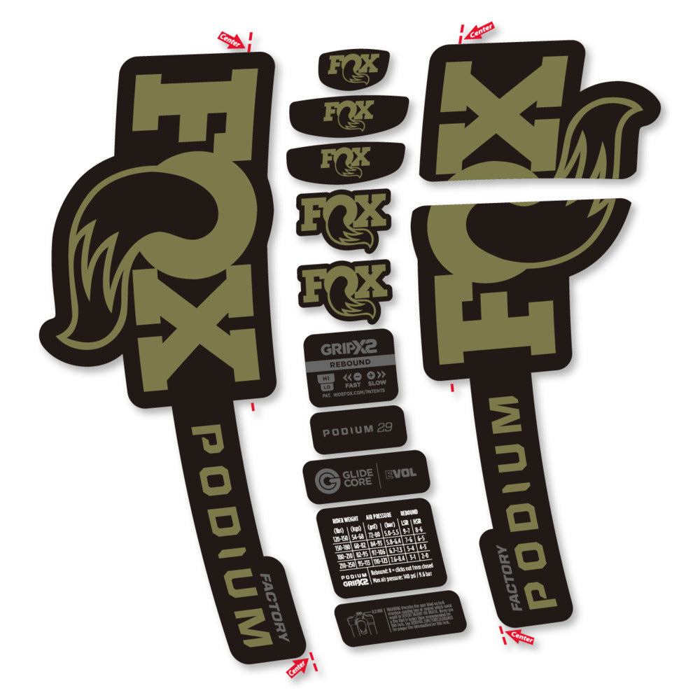 Stickers Compatible Decal Fox Podium Factory 2025 compatibles - Autocollants fourche VTT