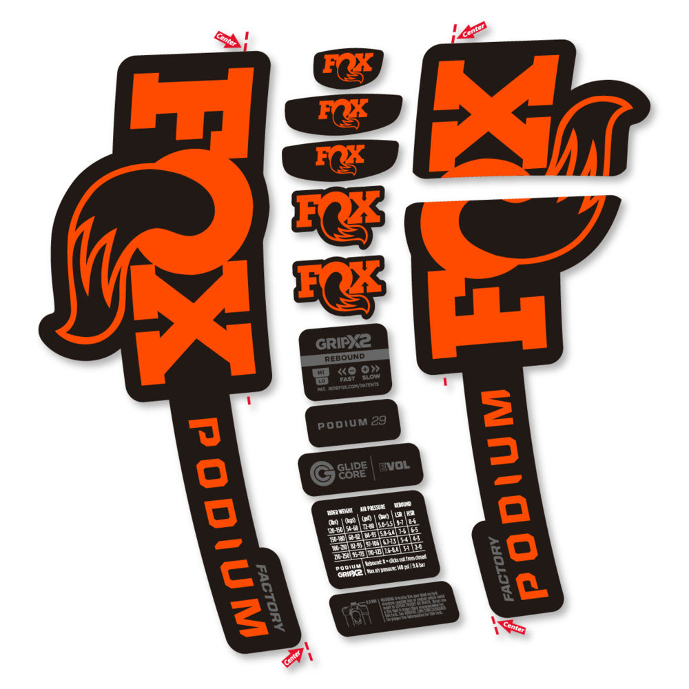 Stickers Compatible Decal Fox Podium Factory 2025 compatibles - Autocollants fourche VTT