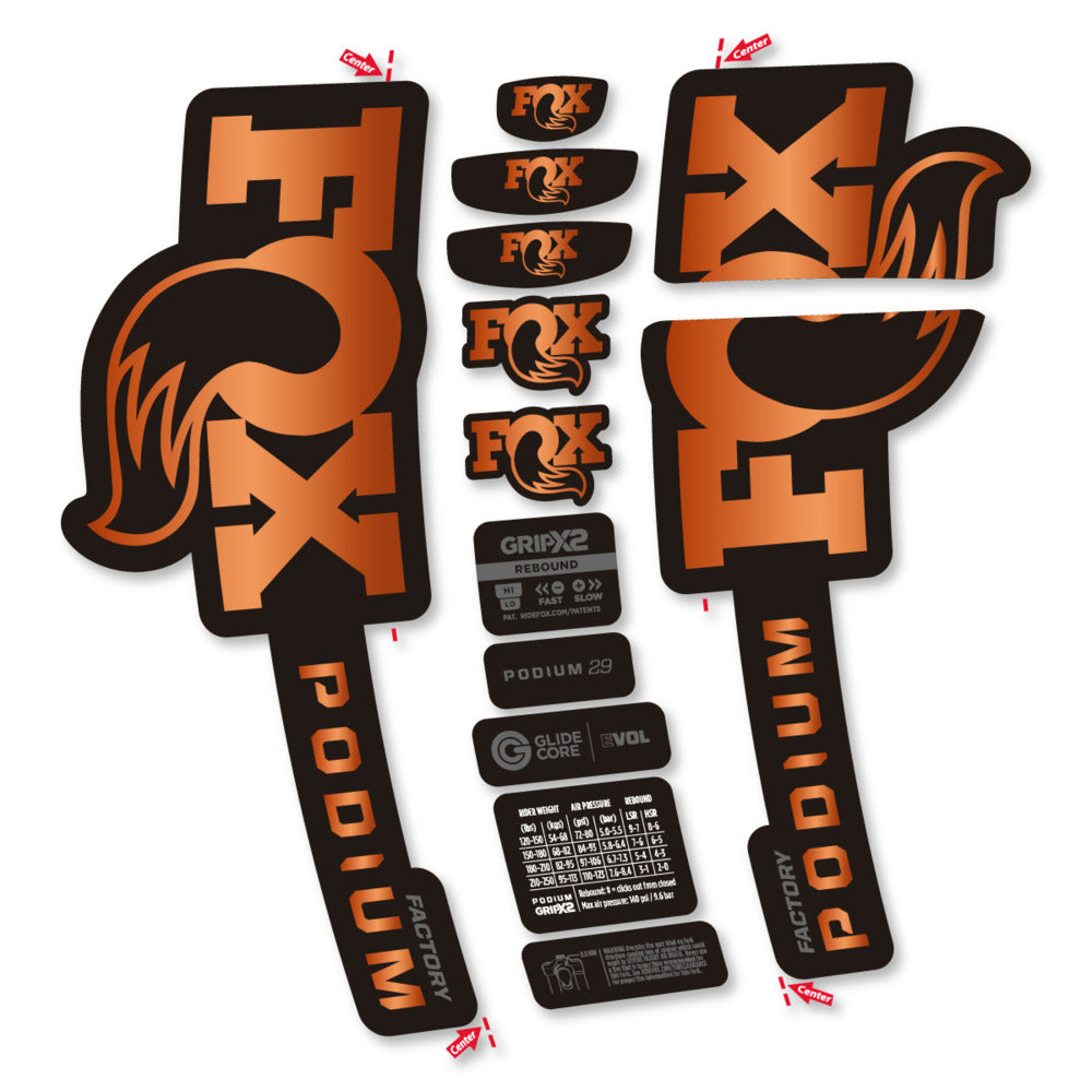 Stickers Compatible Decal Fox Podium Factory 2025 compatibles - Autocollants fourche VTT
