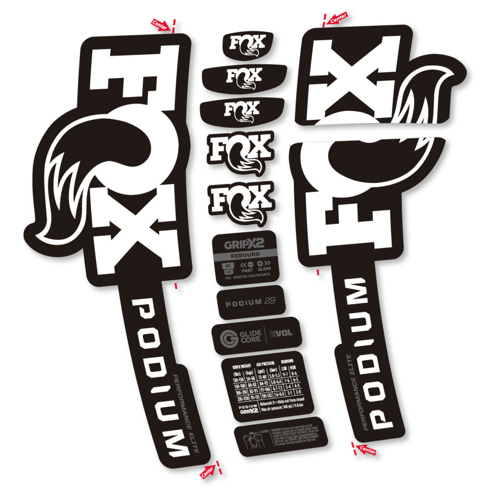 Stickers Compatible Decal Fox Podium Performance Elite 2025 compatibles - Autocollants fourche VTT