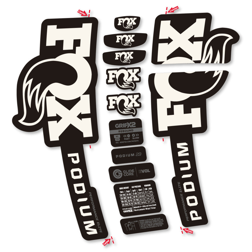 Stickers Compatible Decal Fox Podium Performance Elite 2025 compatibles - Autocollants fourche VTT