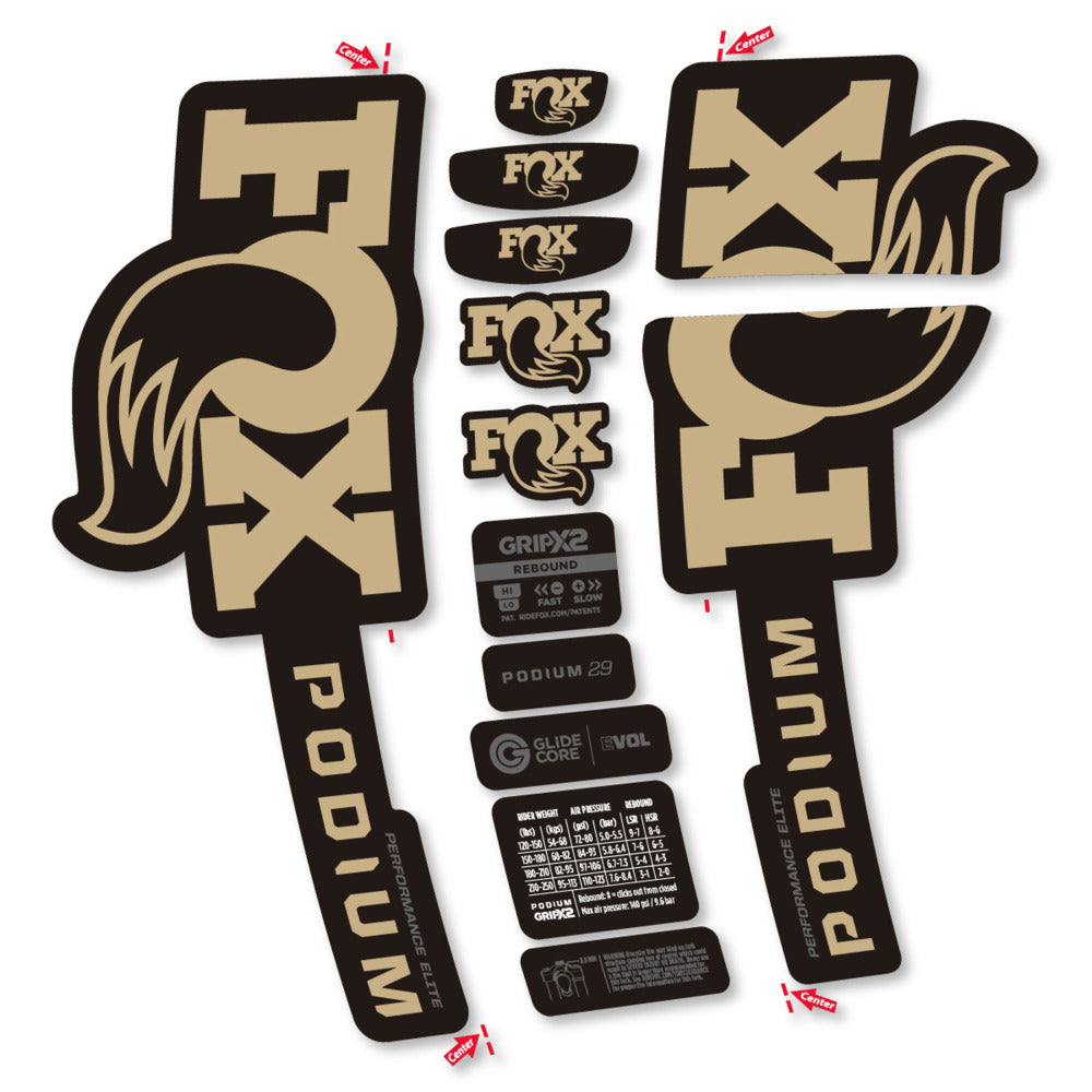 Stickers Compatible Decal Fox Podium Performance Elite 2025 compatibles - Autocollants fourche VTT