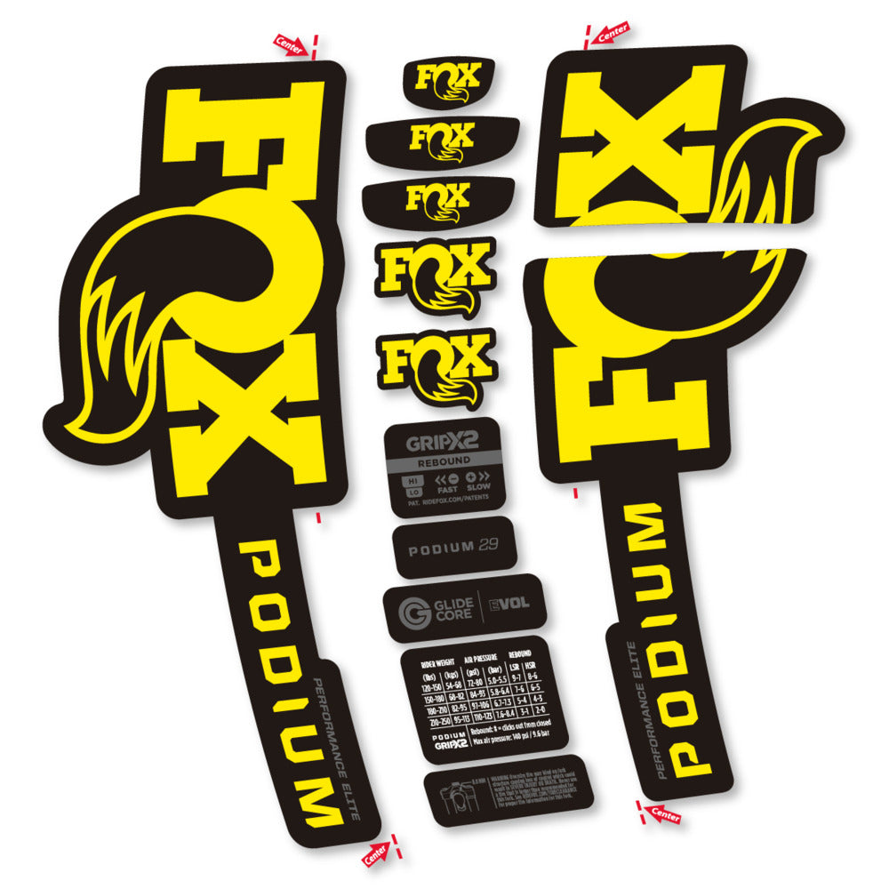 Stickers Compatible Decal Fox Podium Performance Elite 2025 compatibles - Autocollants fourche VTT