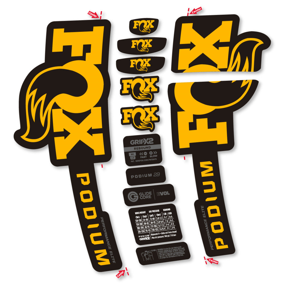 Stickers Compatible Decal Fox Podium Performance Elite 2025 compatibles - Autocollants fourche VTT