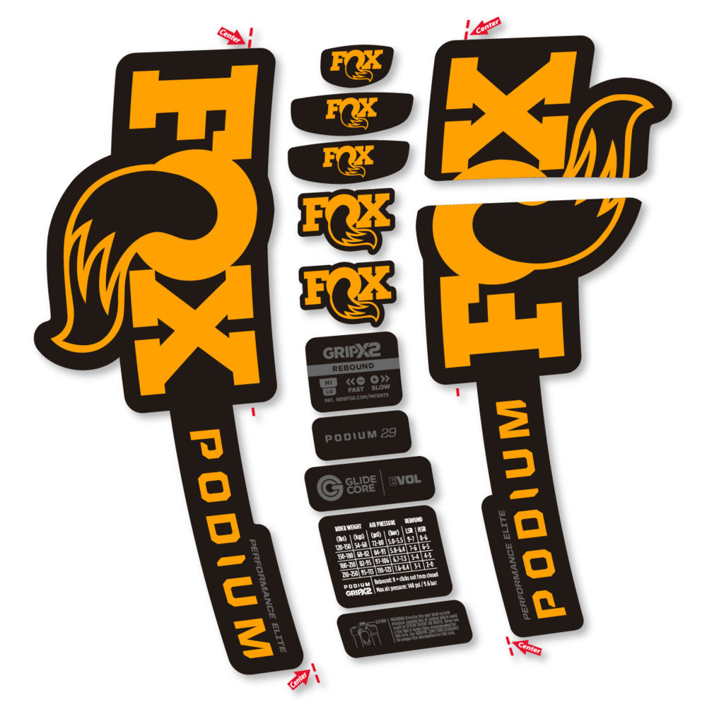 Stickers Compatible Decal Fox Podium Performance Elite 2025 compatibles - Autocollants fourche VTT