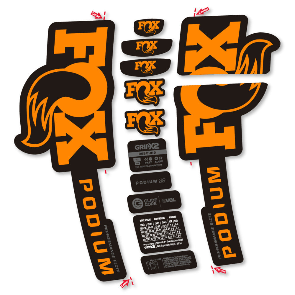 Stickers Compatible Decal Fox Podium Performance Elite 2025 compatibles - Autocollants fourche VTT